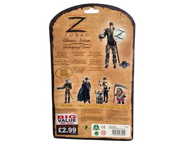 Lot 274 - Giochi Preziosi (France c2004) Zorro 5" action figures including En Garde, Bulletproof, Fire Forging & Duelling, plus 12" Zorro (5)