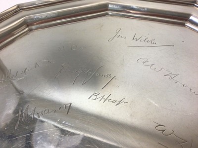 Lot 407 - Dodecagonal silver salver with engraved signatures