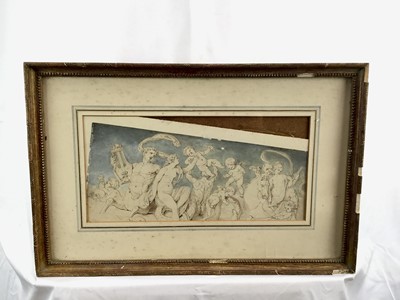 Lot 15 - Ink and wash drawing of Greek figures, laid on card, 18.5cm x 38cm, in glazed frame