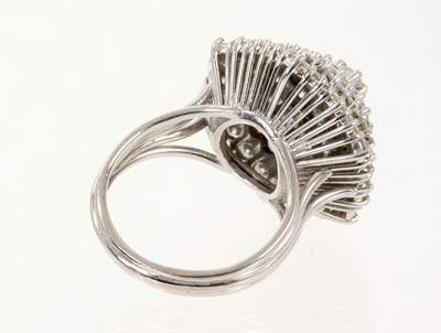 Lot 578 - Diamond cluster ring with a hexagonal tiered cluster of brilliant cut diamonds estimated to weigh to weigh approximately 3.8cts in total, in 18ct white gold setting, ring size M.