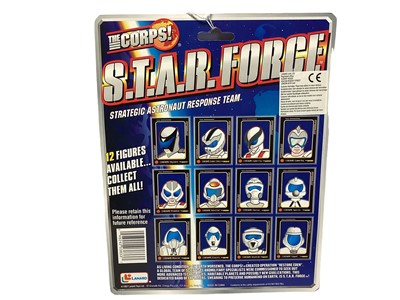 Lot 355 - Lanard (c1997) The Corps S.T.A.R. Force (Strategic Astronaut Response Team) Triple Pack 3 1/2" action figures with weapons and accessories, on card with bubblepack No.3833 (3)