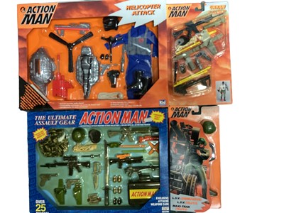 Lot 1848 - Hasbro& other manufacturers  Action Man action figures, Helicopter Attack Set, Ultimate Assault Gear & other mechandise (2 boxes)