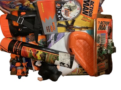 Lot 1848 - Hasbro& other manufacturers  Action Man action figures, Helicopter Attack Set, Ultimate Assault Gear & other mechandise (2 boxes)