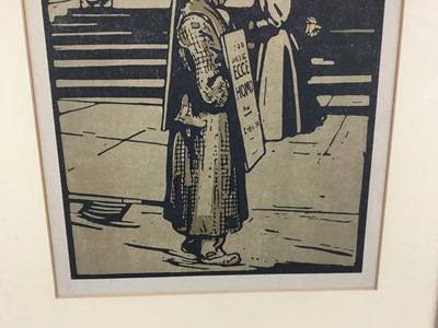 Lot 49 - After Sir William Nicholson, pair lithographs, London Types: London Coster (Hammersmith) and Sandwich Man (Trafalgar Square).  Pub. Heinemann 1898.  Framed and glazed. 43cm x 40cm.