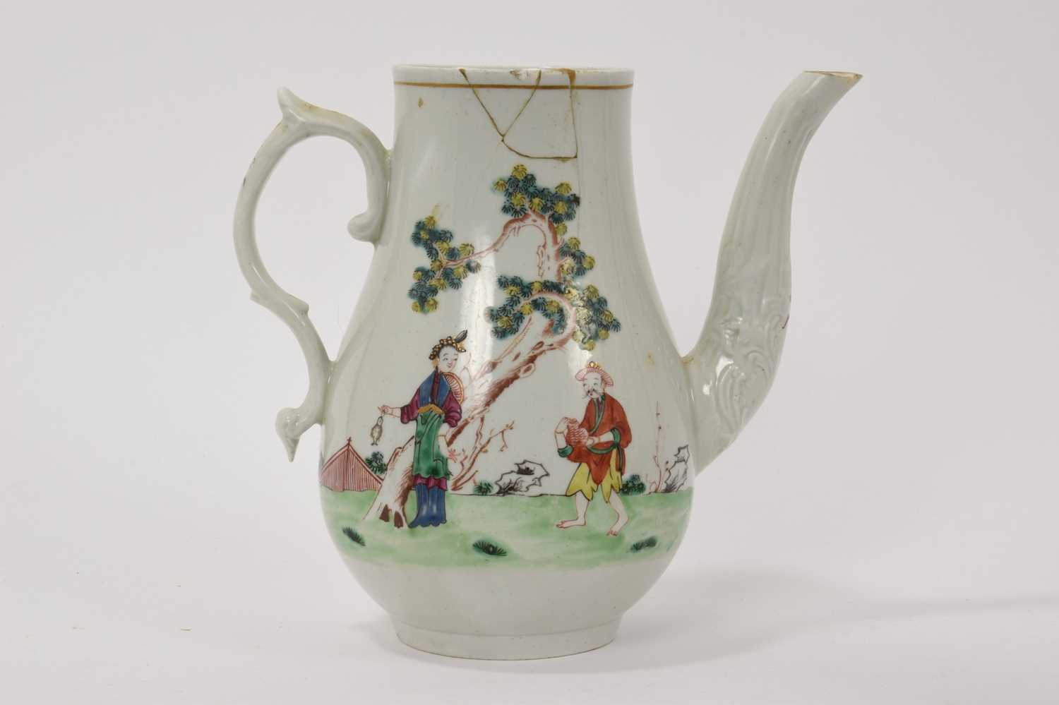 Lot 27 - 18th century Liverpool coffee pot with Chinese figures