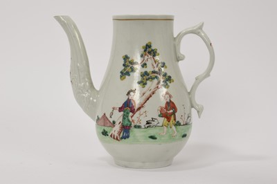 Lot 27 - 18th century Liverpool coffee pot with Chinese figures