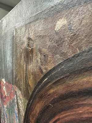 Lot 93 - British school, unsigned oil on canvas, self portrait  in a mirror, 61cm x 51cm, unframed