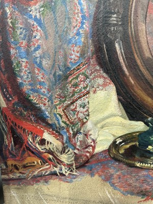 Lot 93 - British school, unsigned oil on canvas, self portrait  in a mirror, 61cm x 51cm, unframed