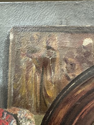 Lot 93 - British school, unsigned oil on canvas, self portrait  in a mirror, 61cm x 51cm, unframed