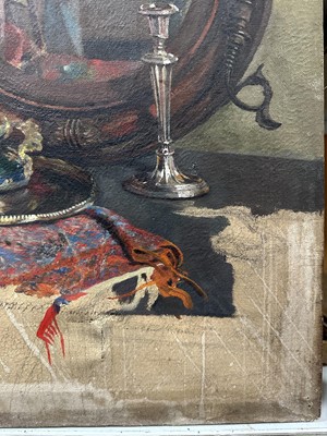 Lot 93 - British school, unsigned oil on canvas, self portrait  in a mirror, 61cm x 51cm, unframed