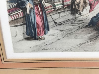 Lot 46 - After David Roberts tinted lithograph - ‘Bazaar of the Silk Mercer's, Cairo’, L. Haighe lith. 50cm x 34cm, in glazed frame