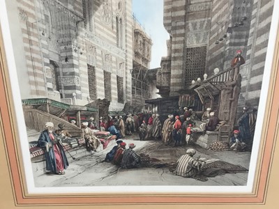 Lot 46 - After David Roberts tinted lithograph - ‘Bazaar of the Silk Mercer's, Cairo’, L. Haighe lith. 50cm x 34cm, in glazed frame
