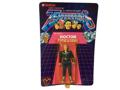 Lot 92 - Bandai (c1983) Gerry Anderson & Christopher Burrs Terrahawks action figures including Captain Mary Falconer No.0988723, Lieutenat Hawkeye No.0988724, Doctor Ninestein No.0988721, Space Sergeant 101...