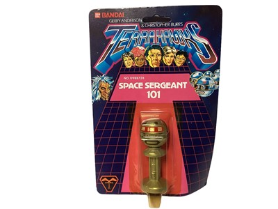 Lot 92 - Bandai (c1983) Gerry Anderson & Christopher Burrs Terrahawks action figures including Captain Mary Falconer No.0988723, Lieutenat Hawkeye No.0988724, Doctor Ninestein No.0988721, Space Sergeant 101...