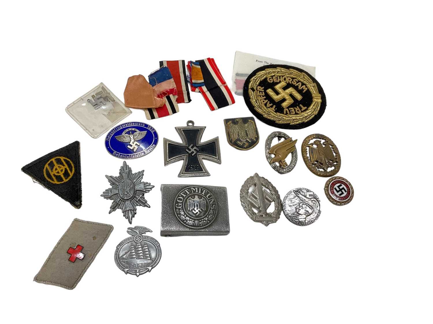 Lot 860 - Nazi Infantry belt buckle and lot Nazi badges and militaria (some modern copies).