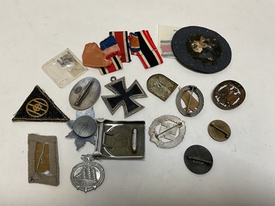 Lot 860 - Nazi Infantry belt buckle and lot Nazi badges and militaria (some modern copies).