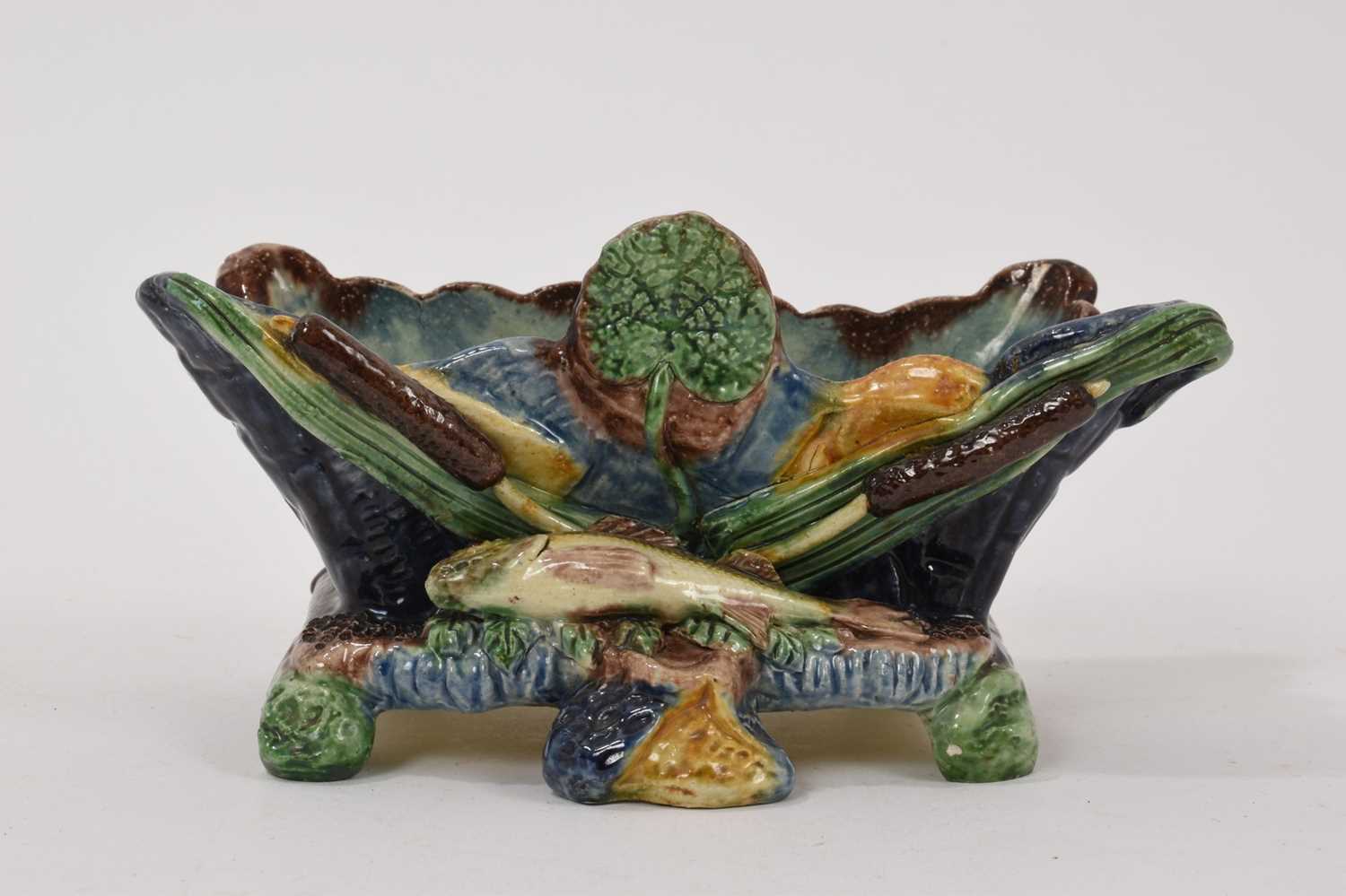 Lot 75 - Antique Palissy ware majolica pottery planter - French