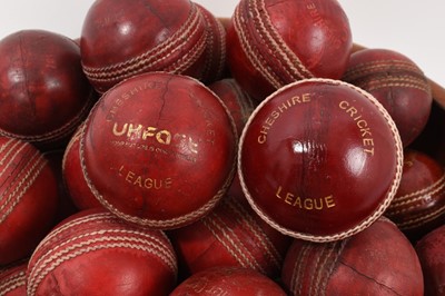 Lot 964 - Wooden bowl housing 35 vintage cricket balls