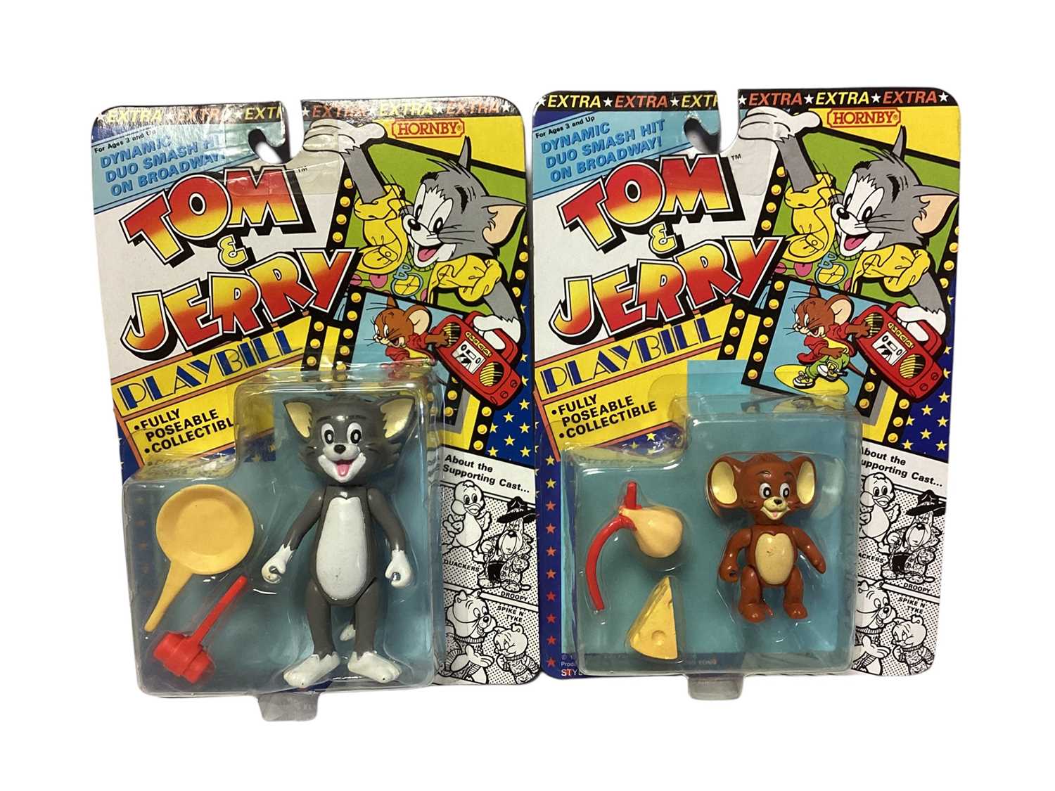 Lot 285 - Hornby (c1989) Tom & Jerry Playbill action figures including Tom, Jerry, Spike, Tyke, Droopy & Quacker, on card with bubblepack (complete set) (6)