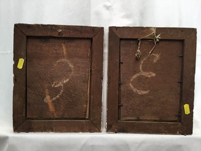 Lot 95 - English School 19th century, oils on board, fishing vessel beached by cliffs, and a sailing barge at anchor, a pair of in gilt frames, initialled J.B. Each 19 x 14cm. (2)