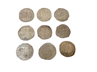 Lot 469 - G.B. - Charles I silver hammered Shillings group F sixth large 'Briot's' bust type 4.4 m/m triangle 1639-1640 x 9 coins, N.B. Mixed grades, generally AF-AEF (Spink ref: 2799) (9 coins)