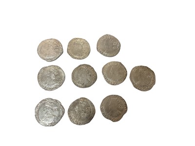 Lot 471 - G.B. - Charles I silver hammered Shillings group F sixth large 'Briot's' bust type 4.4 m/m triangle 1639-1640 x 10 coins, N.B. Mixed grades, generally AF-AEF (Spink ref: 2799) (10 coins)