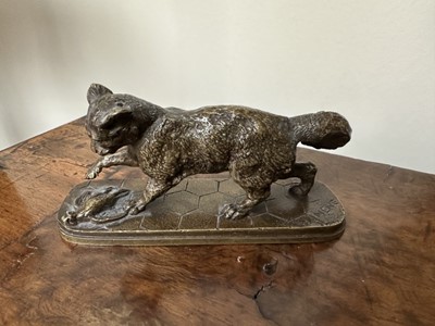 Lot 1523 - Pierre Jules Mene (1810-1877), miniature bronze of a cat and its prey
