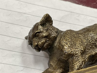 Lot 1523 - Pierre Jules Mene (1810-1877), miniature bronze of a cat and its prey