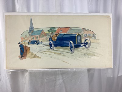 Lot 5 - Marguerite Gamy (1883-1936) coloured lithograph - G.P de France 1913, Baillot devant Goux, 45cm x 90cm, unframed