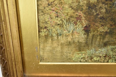 Lot 78 - Harry Baker (1849-1875) watercolour - Sheep Grazing before a Farmhouse, monogrammed, label verso, 23cm x 34cm, in glazed gilt frame