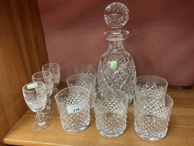 Lot 218 - Waterford crystal decanter and set of six whisky tumblers and three other Waterford glass