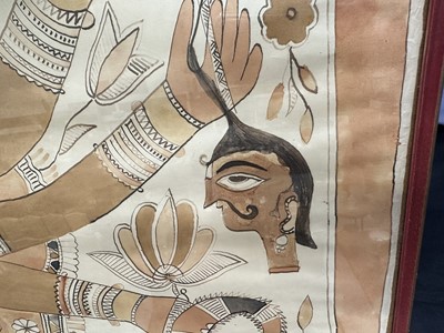 Lot 1147 - Sita Devi (Indian, 1914-2005) ink and paint on paper, 1960s/70s Madhubani folk painting of the Goddess Durga