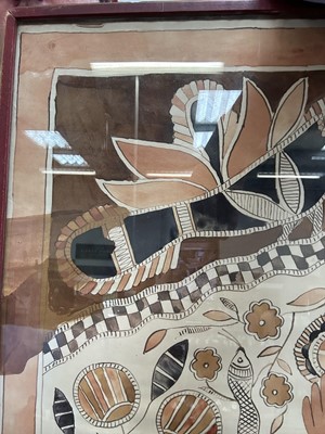 Lot 1147 - Sita Devi (Indian, 1914-2005) ink and paint on paper, 1960s/70s Madhubani folk painting of the Goddess Durga