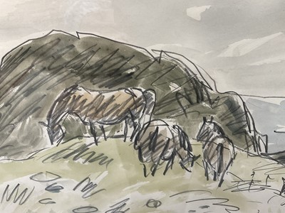 Lot 1105 - *Kyffin Williams (1918-2006) pencil and watercolour - 'Ponies, Tre-Arddur, initialled, 29cm x 40cm, in glazed frame