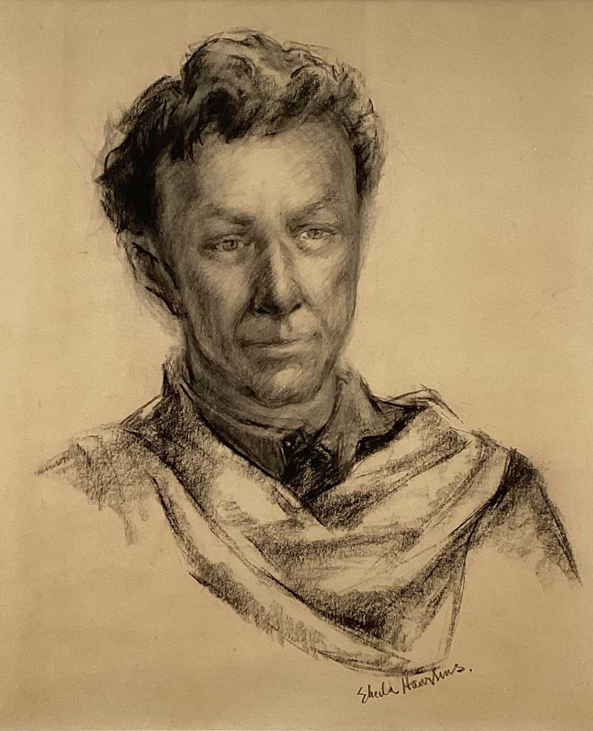 Lot 390 - Shelia Hawkins (1905 - 1999) Two charcoal portraits of John Gregory, dancer, choreographer, writer and artist who along with his wife Barbara Vernon founded Harlequin Ballet Company which initially...