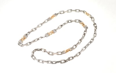 Lot 468 - Cartier style necklace with yellow metal interlocking 'C' and white metal chain links, 54cm.