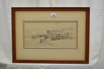 Lot 918 - Samuel Prout (1783-1852) pencil sketch - Thames Foreshore, 15cm x 30cm, in glazed frame