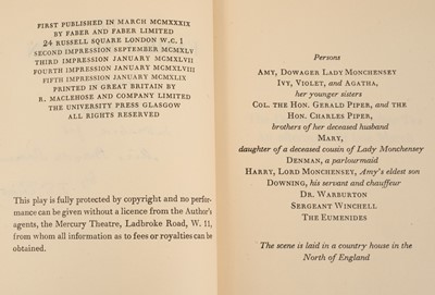 Lot 714 - T. S. Eliot, The Family Reunion, fifth impression, signed by the author
