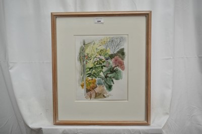 Lot 906 - Sheila Jackson (1922-2011) watercolour illustration from the book ‘Blooming Small’, signed to gallery label, 27cm x 22cm, in glazed frame