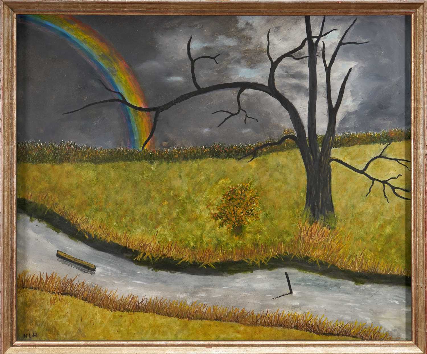 Lot 929 - *Harry Hambling (1902-1998) oil on board - The Rainbow, initialled, 53.5cm x 64.5cm, in glazed frame