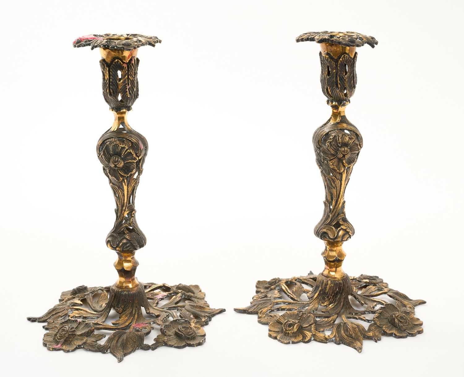 Lot 241 - Pair Silver gilt rococo revival candlesticks