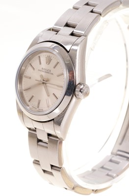 Lot 582 - Ladies Rolex Oyster Perpetual stainless steel wristwatch, boxed with papers