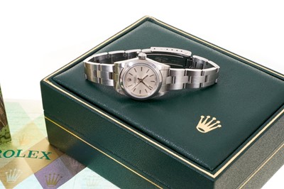 Lot 582 - Ladies Rolex Oyster Perpetual stainless steel wristwatch, boxed with papers