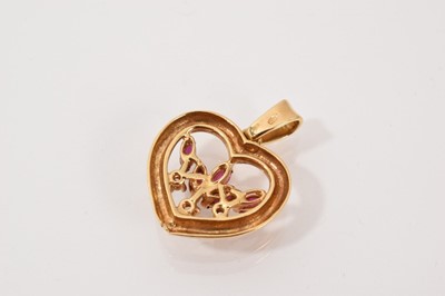 Lot 46 - Ruby and diamond heart shape pendant with five marquise cut rubies and three brilliant cut diamonds in 18ct gold setting