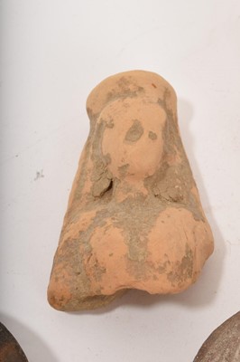 Lot 877 - Ancient pottery votive figure, 11cm high and a fragmentary figure