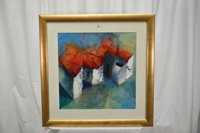 Lot 925 - Catherine Barnes, (Contemporary), acrylic on paper - "French Farmhouse", initialled, signed verso and titled, 47cm sqaure, in glazed gilt frame