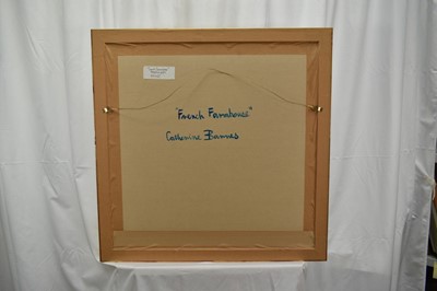 Lot 925 - Catherine Barnes, (Contemporary), acrylic on paper - "French Farmhouse", initialled, signed verso and titled, 47cm sqaure, in glazed gilt frame