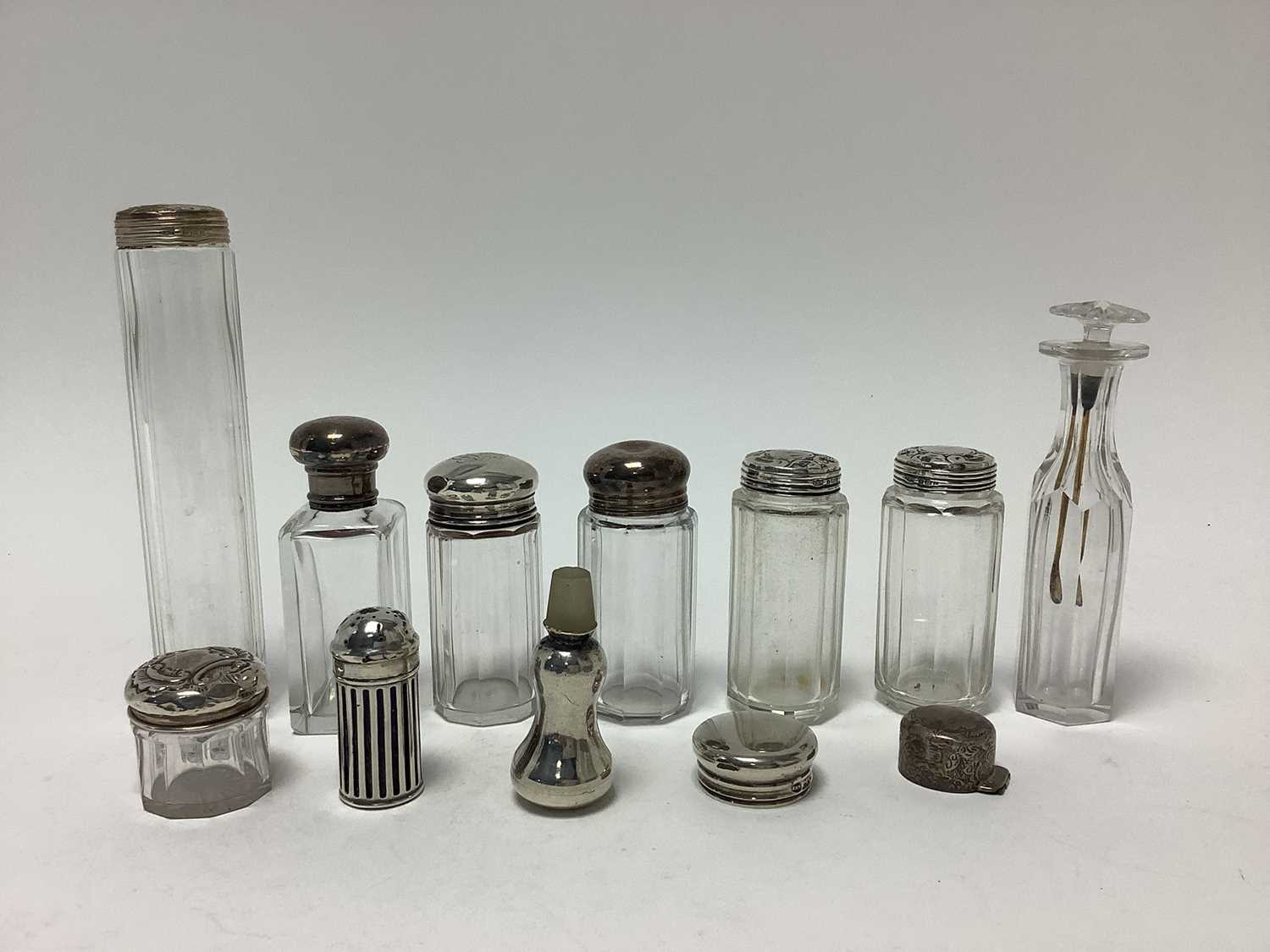 Lot 11 - Collection of Victorian and later, silver topped toiletry bottles and other items