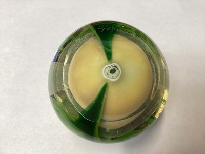 Lot 1156 - Lundberg Studios glass paperweight, decorated with a seahorse, fish, sea urchins and seaweed, signed and dated 1976
