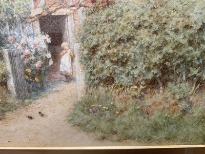 Lot 1444 - Helen Allingham (1848-1926) watercolour - 'At a Cottage Door, West Horsley', signed, 34cm x 28cm, in original gilt frame